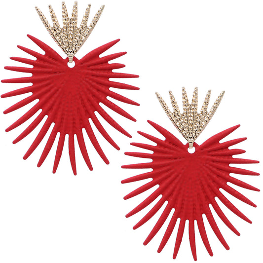 Red Spike Sunburst Push Back Earrings