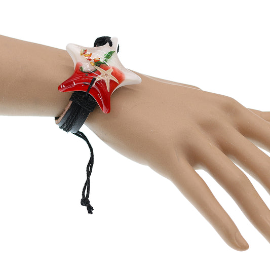 Red Starfish Faux Leather Adjustable Bracelet