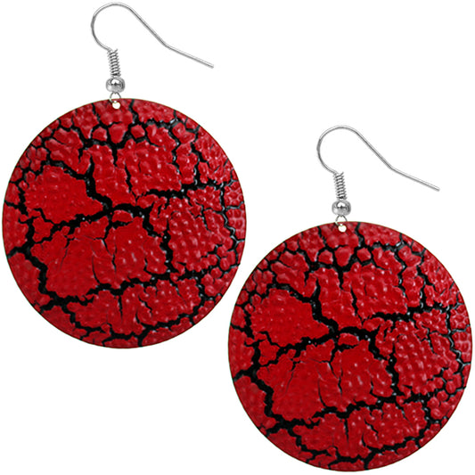 Red Large Cracked Disc Earrings