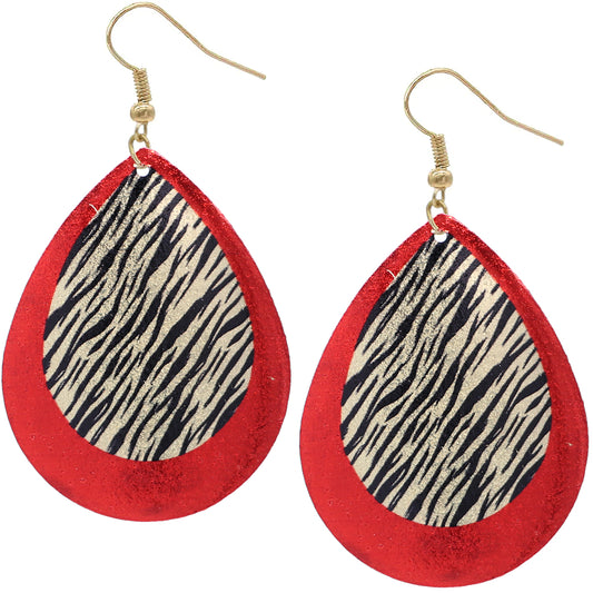 Red Tiger Print Teardrop Earrings