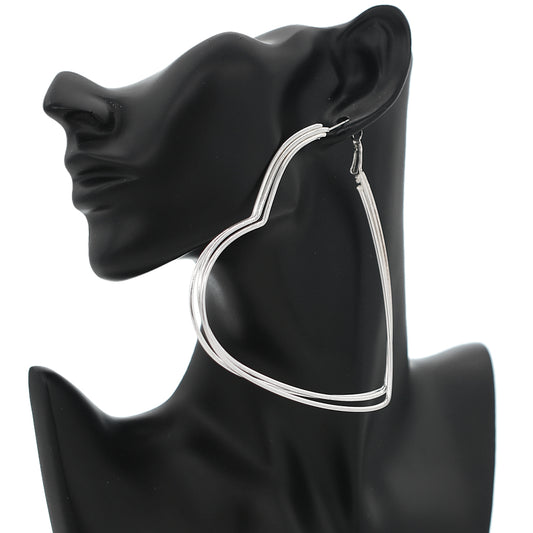 Silver Triple Heart Hoop Earrings