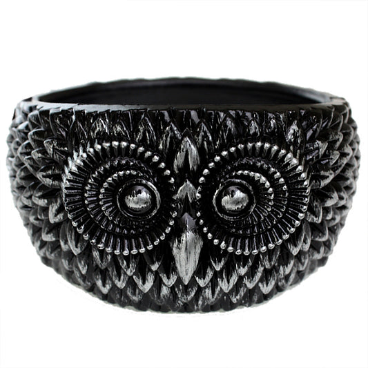 Silver Black Hoot Owl Hinged Bracelet
