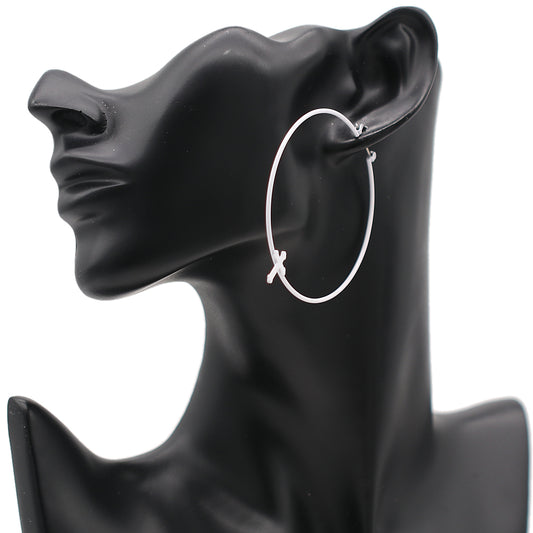 White Cross Thin Hoop Earrings