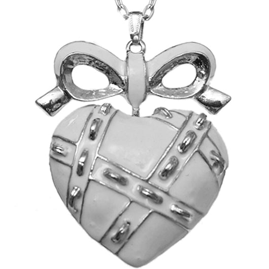 White Heart Bow Charm Necklace