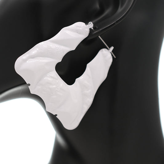 White Trapezoid Bamboo Hoop Earrings