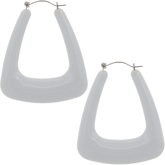 White Trapezoid Shape Hoop Earrings
