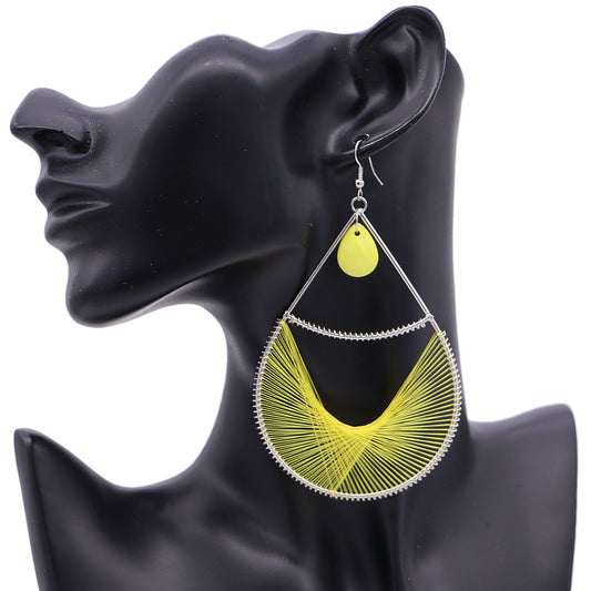 Yellow Bead Woven Teardrop Earrings