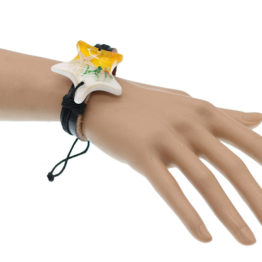 Yellow Starfish Faux Leather Adjustable Bracelet
