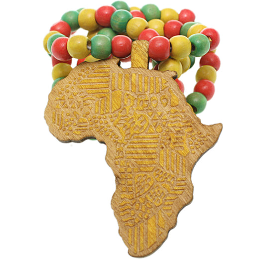 Yellow Multicolor Wooden Beaded Africa Map Necklace