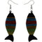 Black Multicolor Wooden Woven Fish Earrings