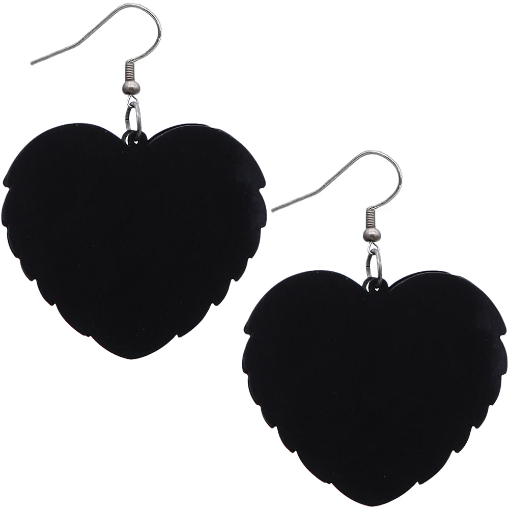 Black Wooden Heart Double Wing Earrings