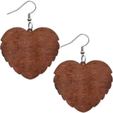 Brown Wooden Heart Double Wing Earrings