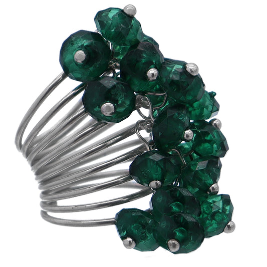 Green Coil Beaded Fashion Ring