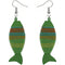 Green Multicolor Wooden Woven Fish Earrings