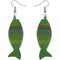 Green Multicolor Wooden Woven Fish Earrings