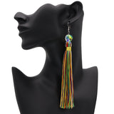 Multicolor Long Tassel Fringe Bead Earrings