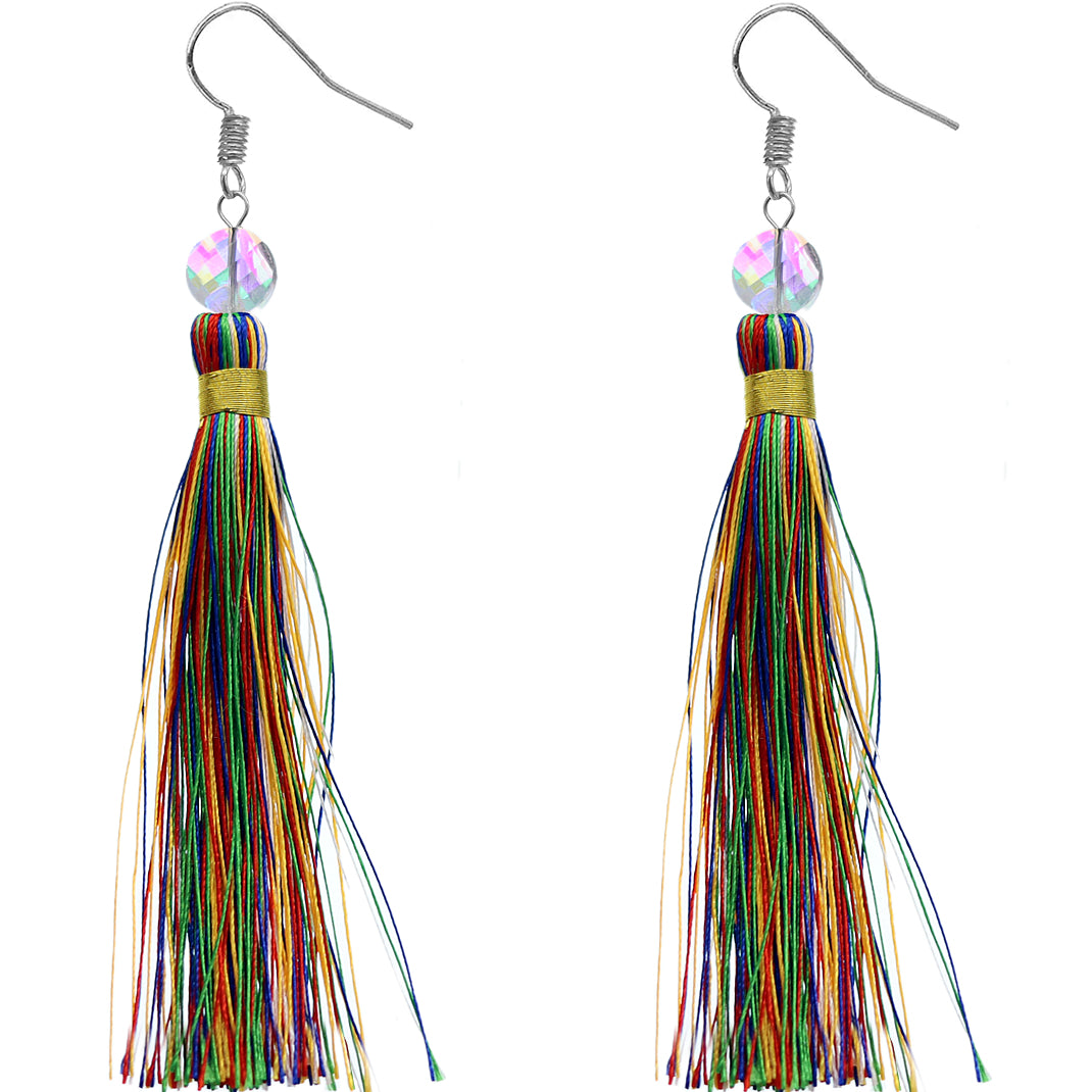 Multicolor Long Tassel Fringe Bead Earrings