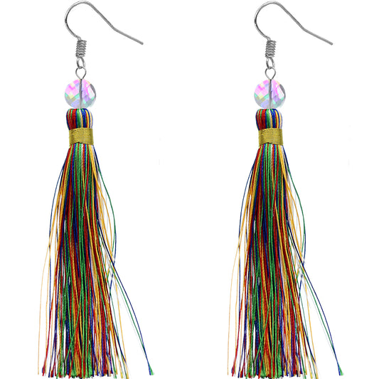 Multicolor Long Tassel Fringe Bead Earrings