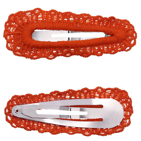 Reddish Orange Knit Crochet Barrette Hair Clip