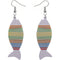White Multicolor Wooden Woven Fish Earrings