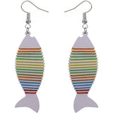 White Multicolor Wooden Woven Fish Earrings