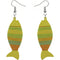 Yellow Multicolor Wooden Woven Fish Earrings