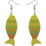 Yellow Multicolor Wooden Woven Fish Earrings