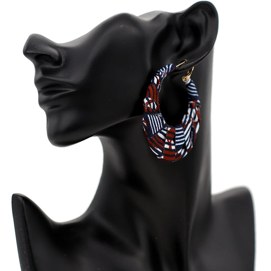 Brown Fabric Wrapped Hoop Earrings