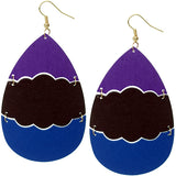 Blue Wooden Link Colorblock Teardrop Earrings