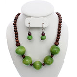 Green Wooden Beaded Stretch Necklace Set