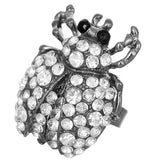 Hematite Clear Studded Rhinestone Ladybug Adjustable Ring