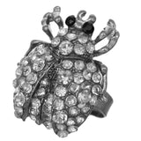 Hematite Studded Rhinestone Ladybug Adjustable Ring