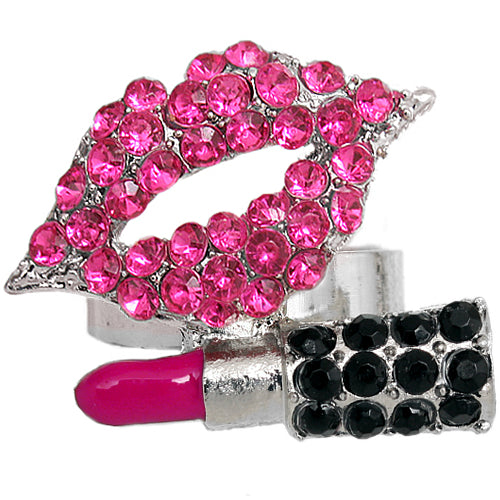Pink Steampunk Lipstick Bullet Adjustable Ring