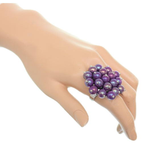 Purple Beaded Iridescent Adjustable Ring