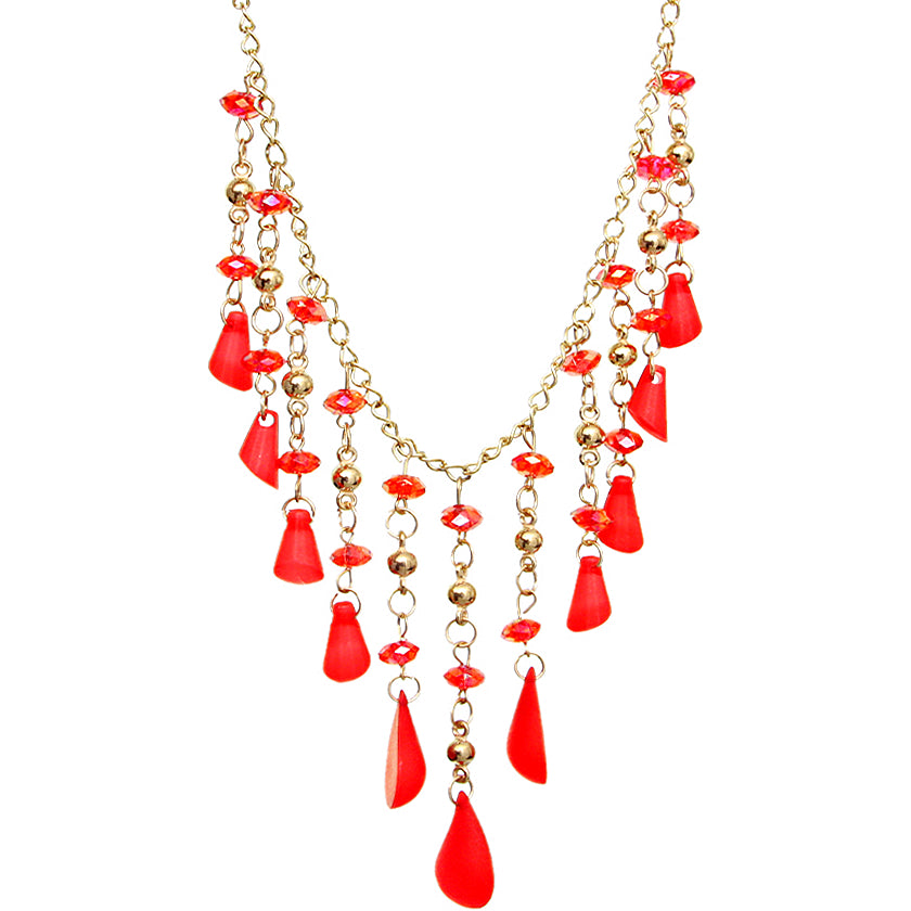 Red Beaded Teardrop Chandelier Necklace Set