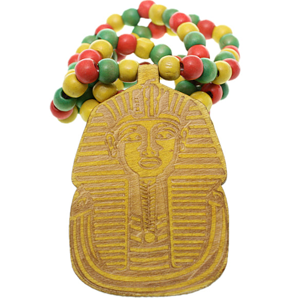 Yellow Wooden Beaded King Tut Mask Necklace
