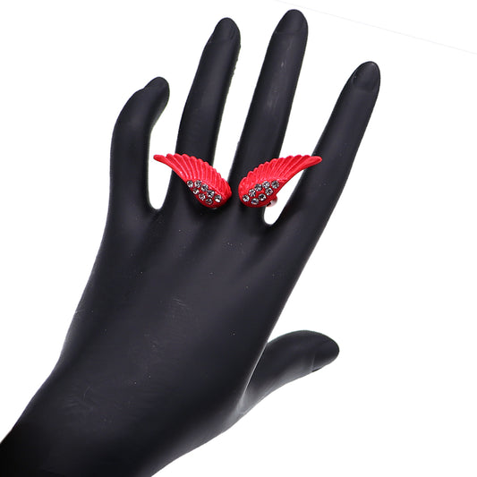 Alizarin Crimson Double Angel Wing Cuff Ring