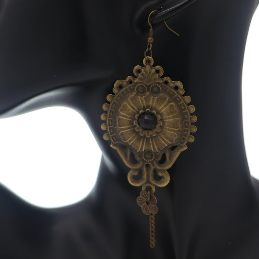 Antique Goldtone Medallion Drop Chain Earrings