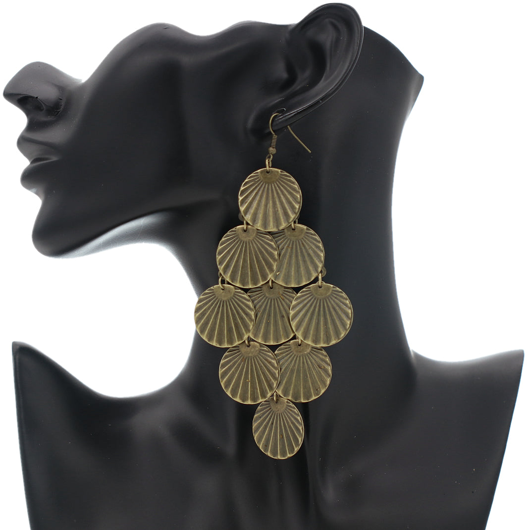 Antique Gold Seashell Pattern Dangle Earrings