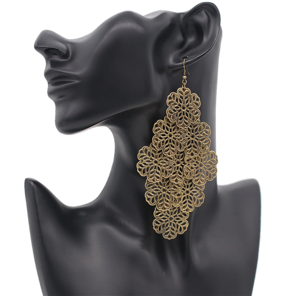 Antique Gold Cascade Snowflake Earrings