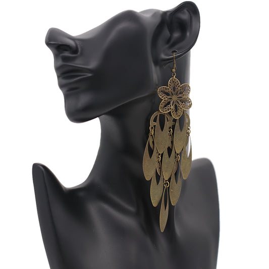 Antique Gold Long Cascade Teardrop Earrings