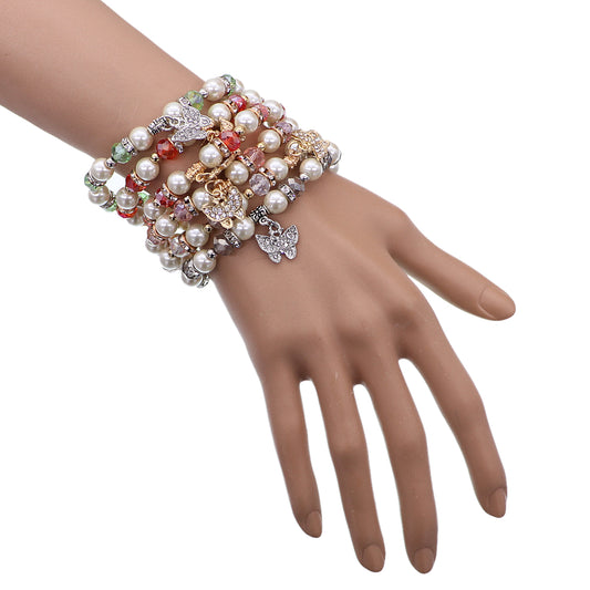 Green Butterfly Charm Bead Stretch Bracelet