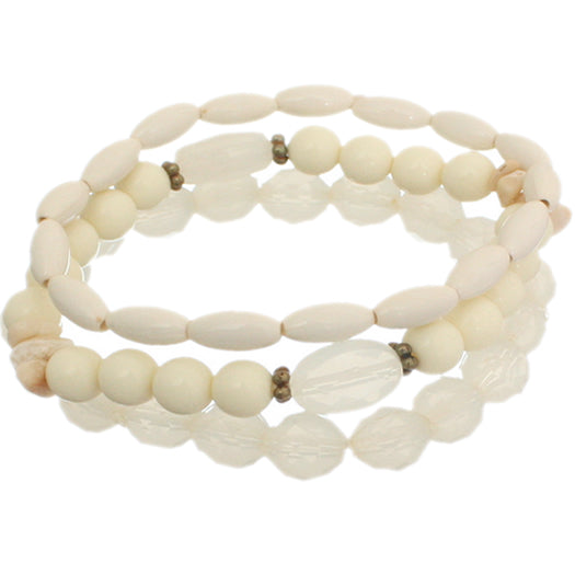 Beige 3-Piece Beaded Stretch Bracelets