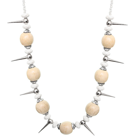 Beige Wooden Sequin Spike Necklace Set