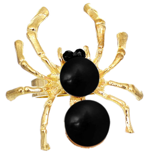 Black Beaded Spider Adjustable Ring