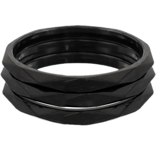 Black 3-Piece Flat Design Stacked Bracelets