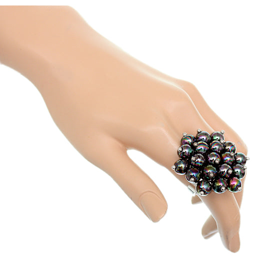 Black Beaded Iridescent Adjustable Ring