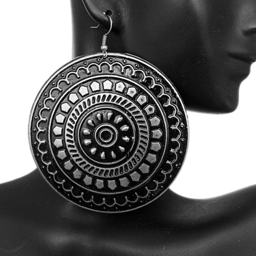 Black and Silver large thin earrings