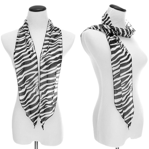 Black Sheer Chiffon Striped Zebra Print Scarf