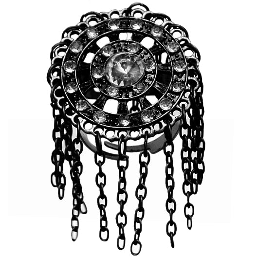 Black Spinning Wheel Rhinestone Adjustable Chain Ring